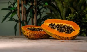 papaya fruit cut in half